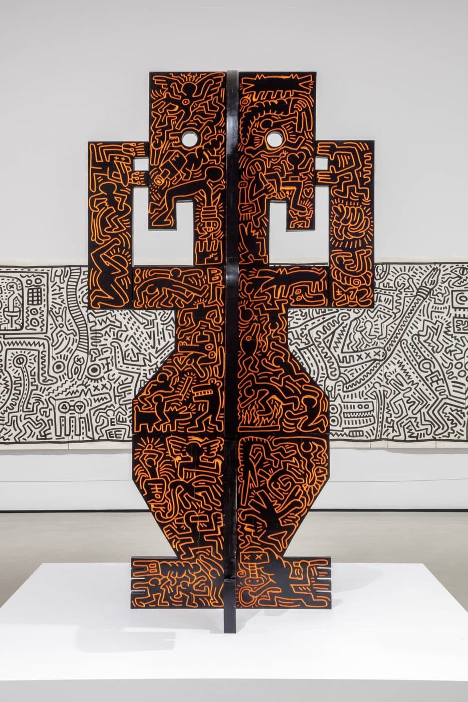 Keith Haring, Robot, 1983 Enamel and Day Glo on incised wood 10 ft. x 5 ft. x 5 ft., Collection of the Keith Haring Foundation. © Keith Haring Foundation. Photography by Joshua White