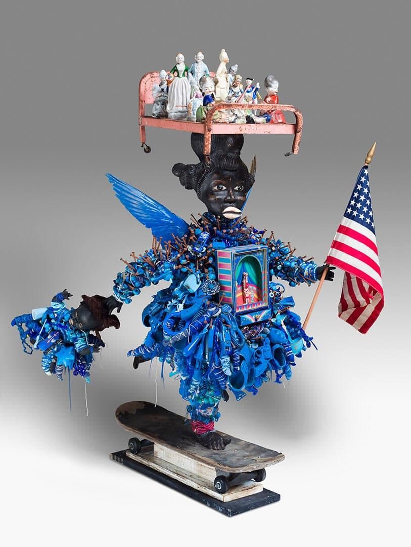 Vanessa L. German, Artist Considers the 21st Century Implications of Psychosis as Public Health Crisis or, Critical/Comedic Analysis into the Pathophysiology of Psychosis, 2014, mixed media assemblage, 40 × 55 × 26 in. Crystal Bridges Museum of American Art, Bentonville, Arkansas, 2020.92