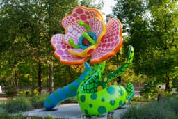 Kusama flowers on the trails at Crystal Bridges